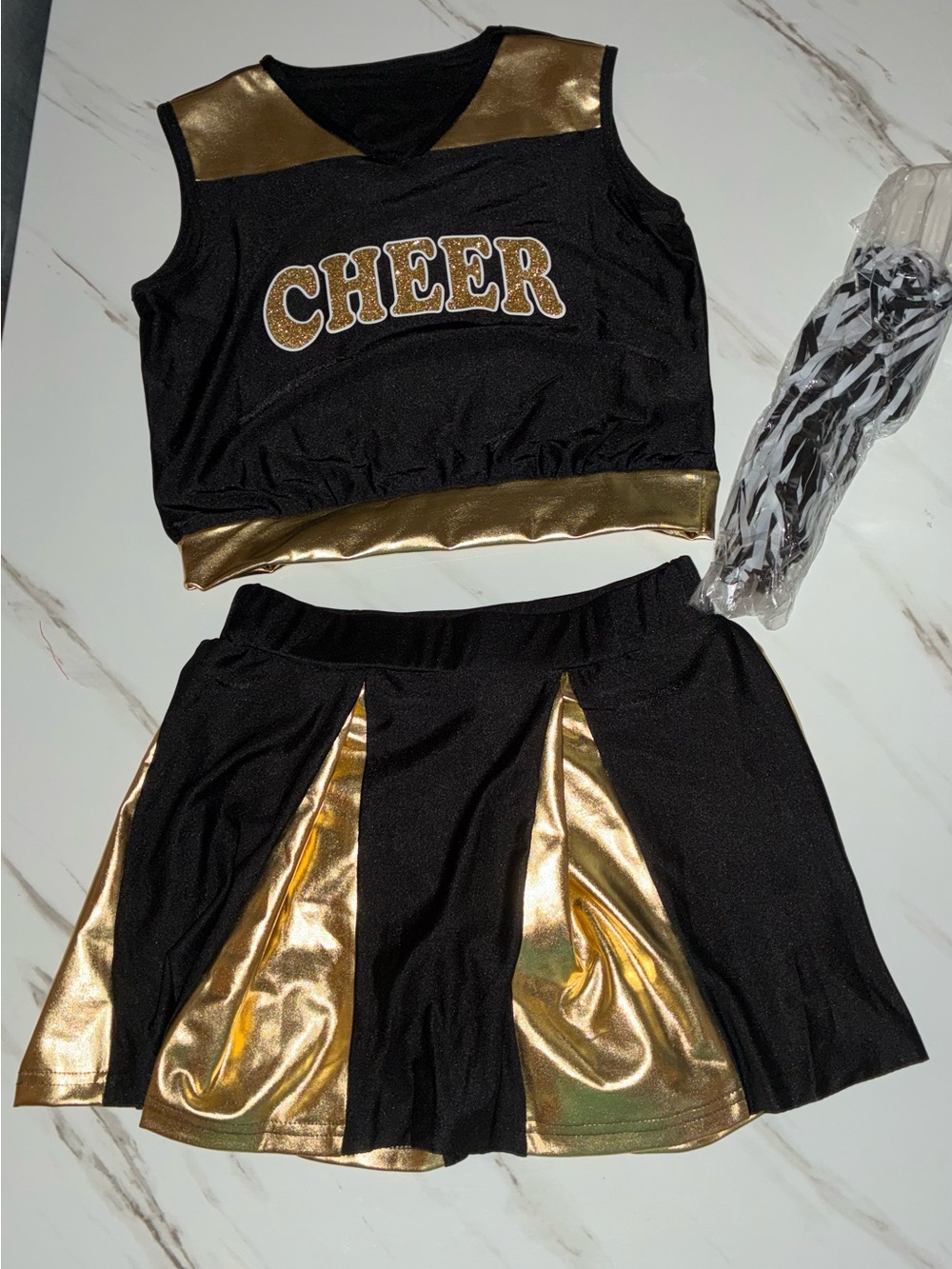 Kids Black & Gold Cheer Skort Set